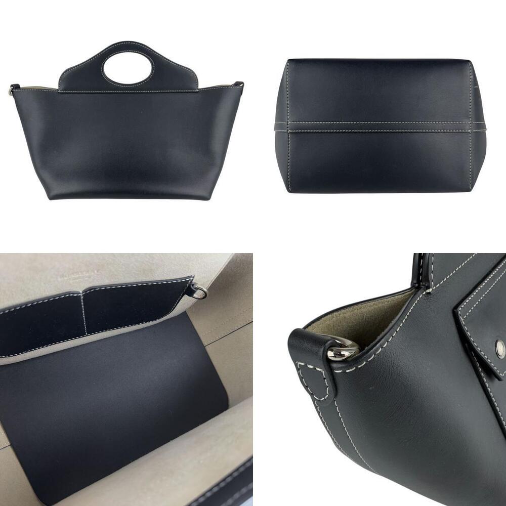 Burberry Handbag Shoulder Bag Leather Black Silver - Picture 3 of 4